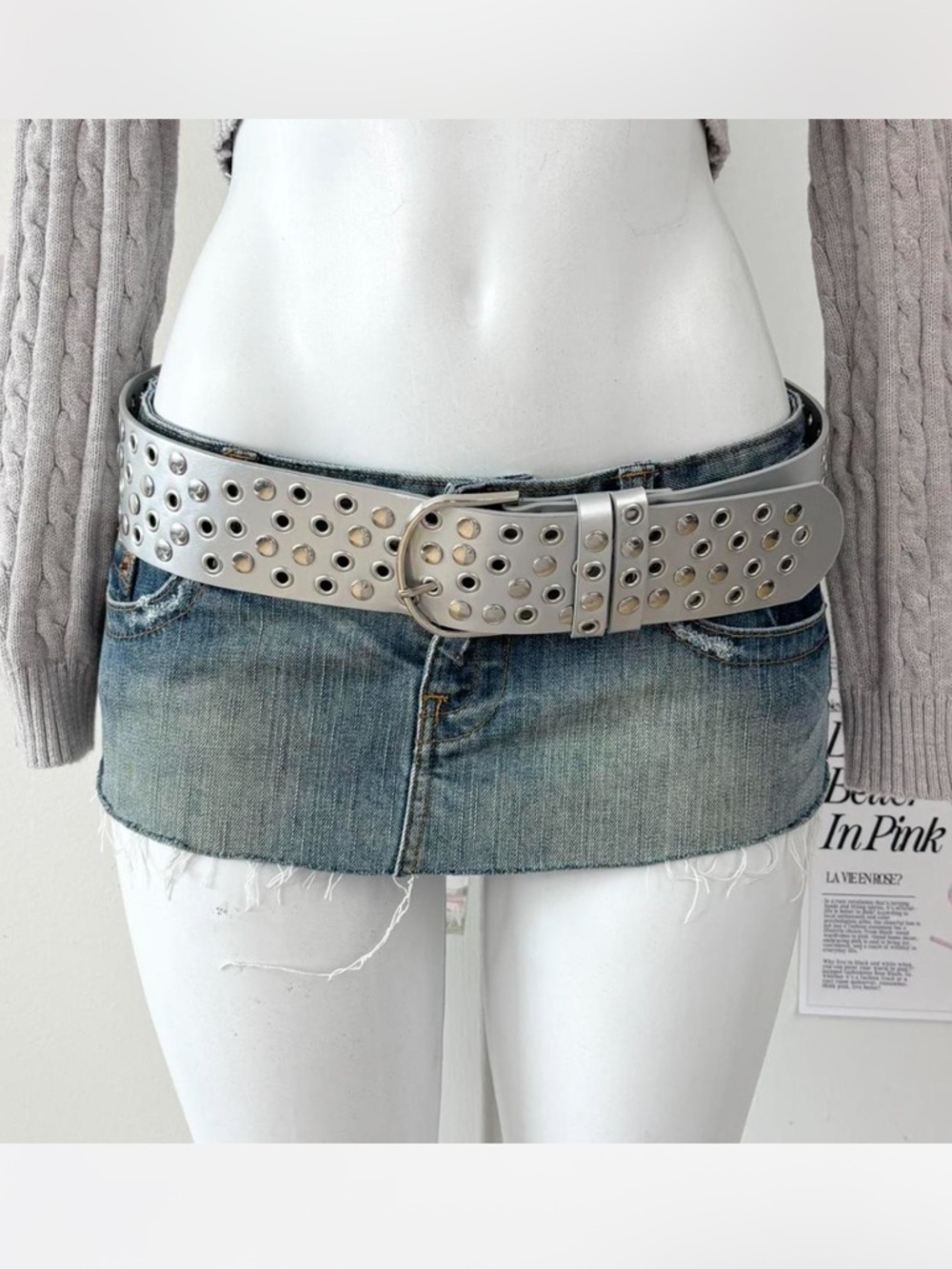 Studded Silver Grommet Waist Belt - Womens Accessory